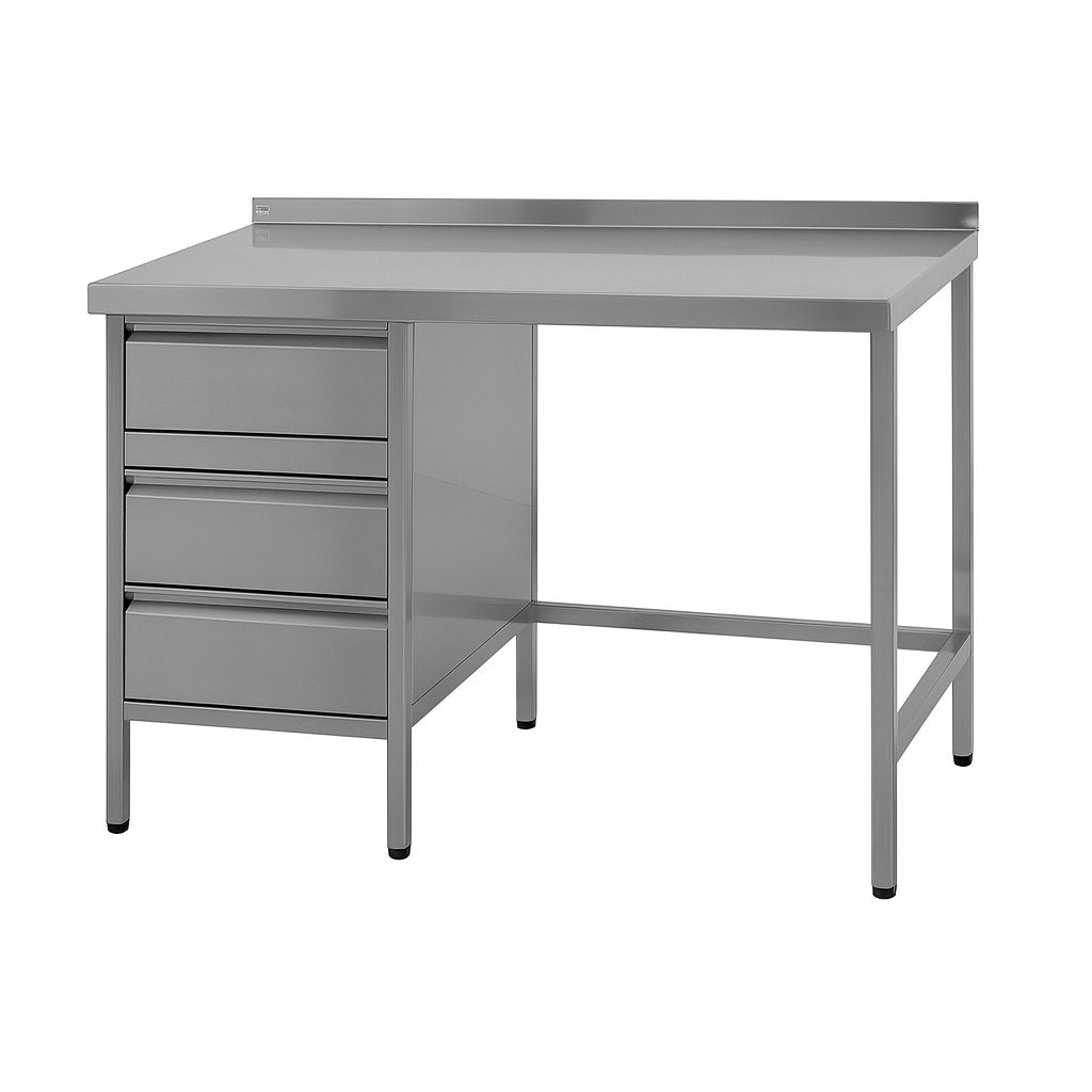 Arbeitstisch, Tiefe 600mm mit Schubladenblock, Unterbau offen, unterfahrbar