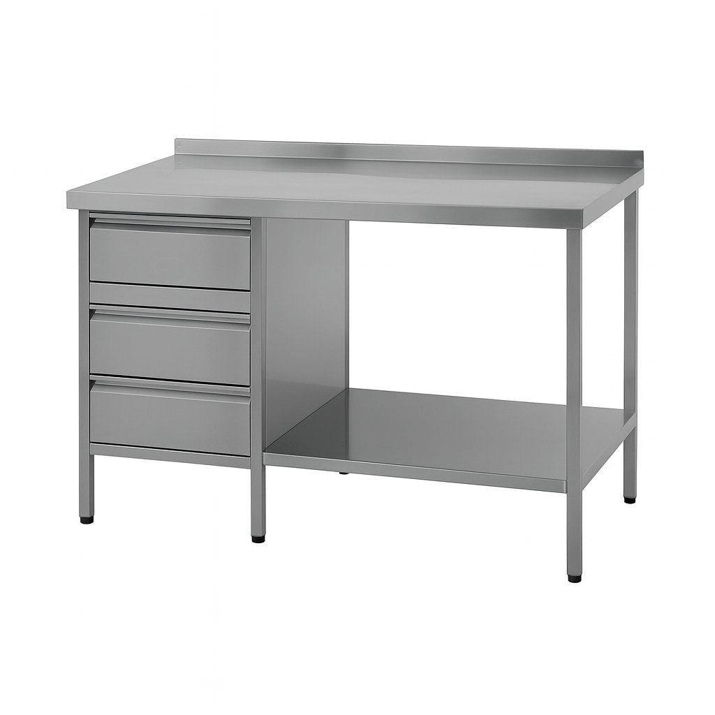 Arbeitstisch, Tiefe 800mm mit Schubladenblock, Unterbau offen, Ablageboden