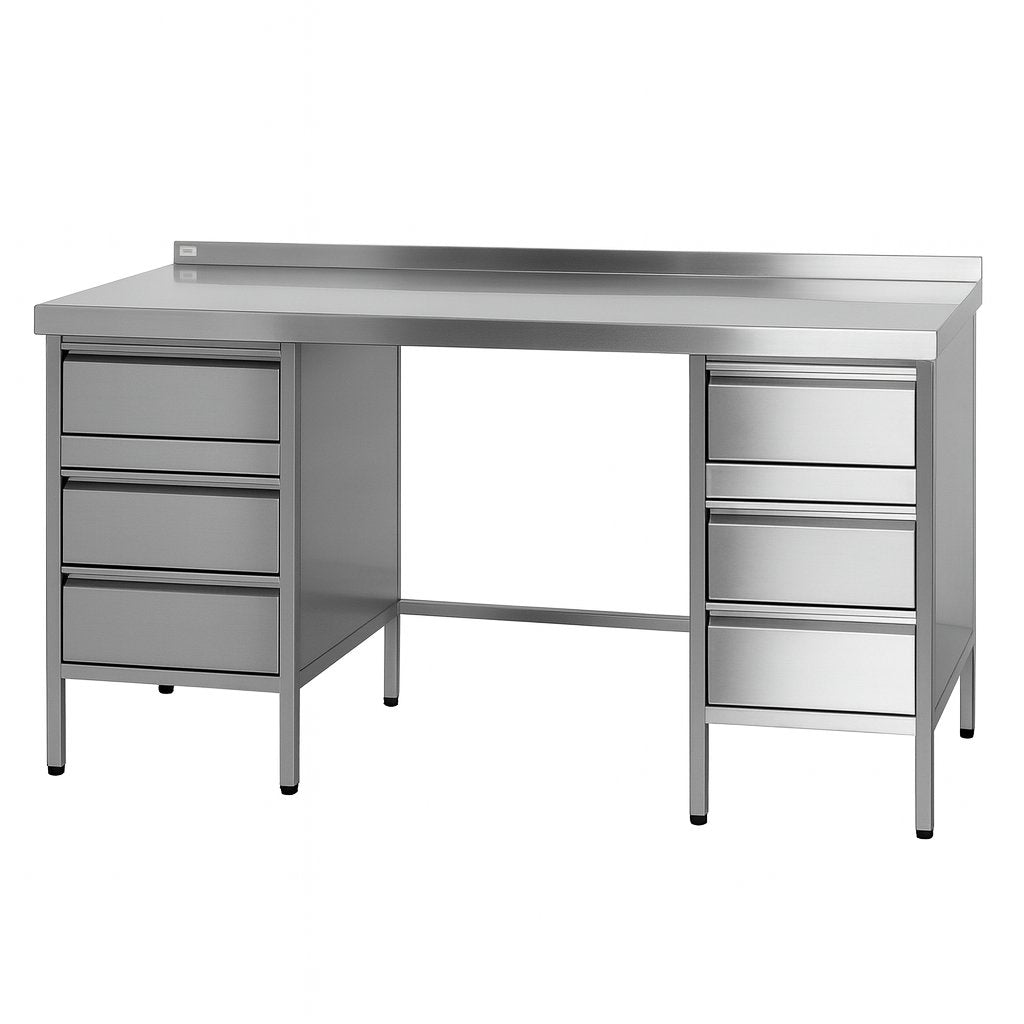 Arbeitstisch, Tiefe 600mm mit 2 Schubladenblöcke, Unterbau offen, unterfahrbar