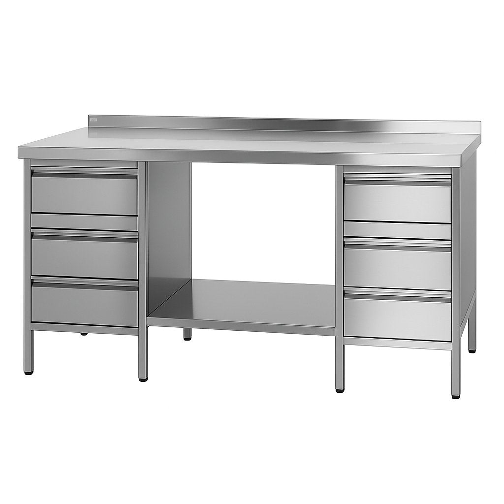 Arbeitstisch, Tiefe 800mm mit 2 Schubladenblöcke, Unterbau offen, Ablageboden